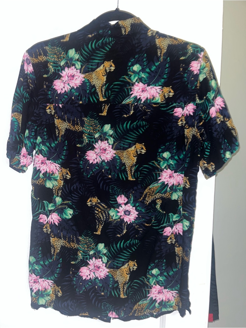 Divided Black Tropical Leopard Print Short Sleeve Shirt